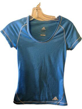 Adidas Climalite Women's Blue Athletic Running Workout Tee Shirt Yoga Gym XS